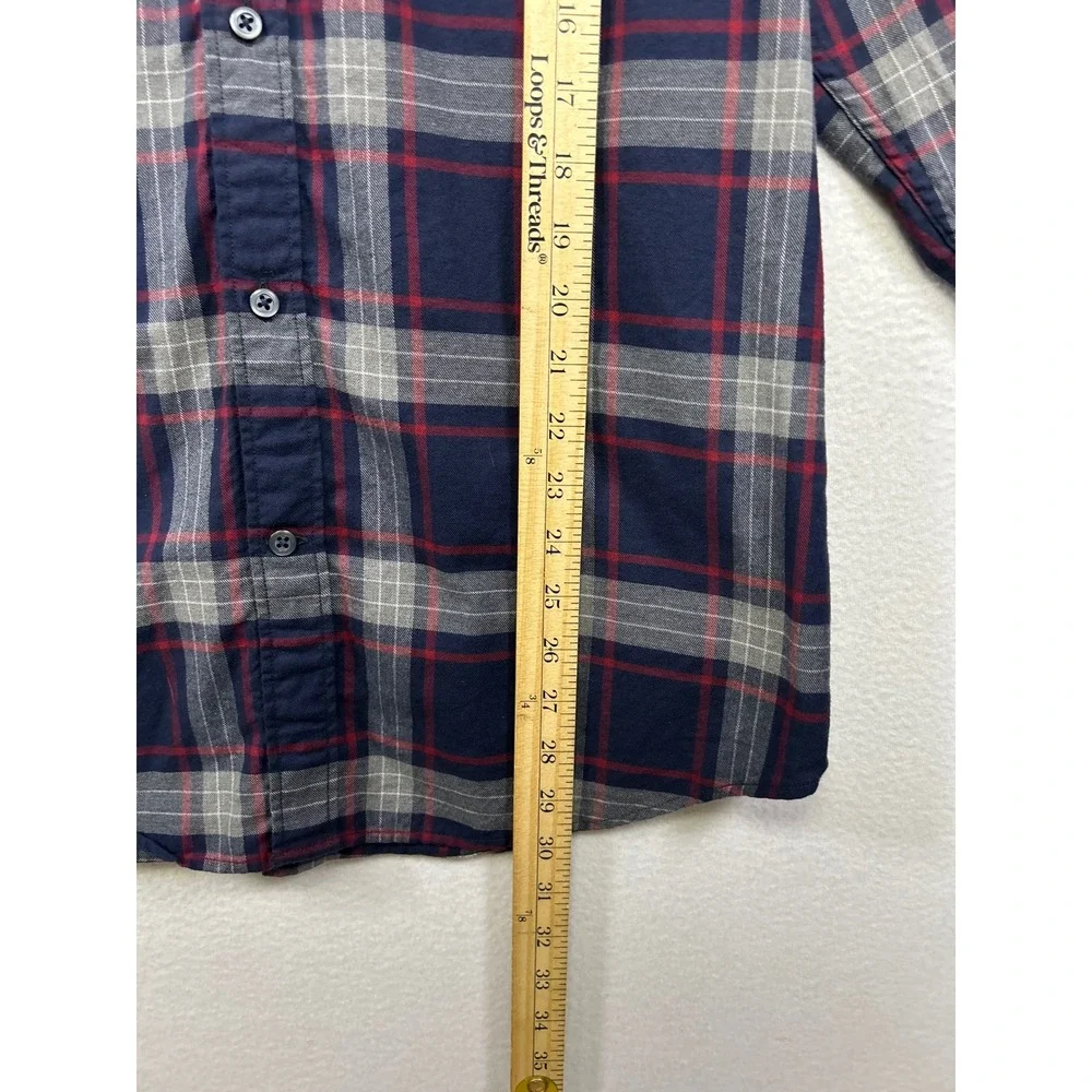 Banana Republic Plaid Flannel Mens L Navy Blue Luxe Flannel Slim Fit Shirt